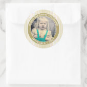 Uw foto Eenvoudige Strepen Patroon Goud/Wit Ronde Sticker (Tas)