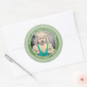 Uw foto Eenvoudige Strepen Patroon Groen/Wit Ronde Sticker (Envelop)