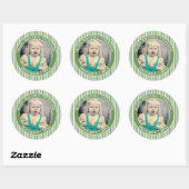 Uw foto Eenvoudige Strepen Patroon Groen/Wit Ronde Sticker (Vel)