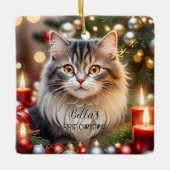 Uw foto Eerste Kerstkat Keramisch Ornament (Voorkant)