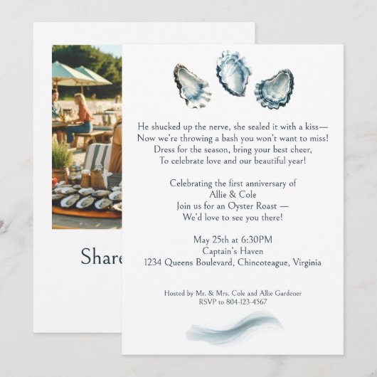 Uw foto Elegant Oyster Roast 1e Jubileum Kaart (Voorkant / Achterkant)