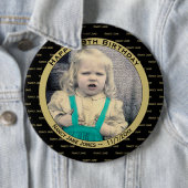 Uw foto Elke verjaardag Naam Patroon Black/Gold Ronde Button 6,0 Cm (In situ)