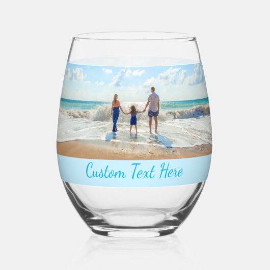 Uw foto en aangepaste tekst gepersonaliseerd wijnglas zonder voet (Voorkant)
