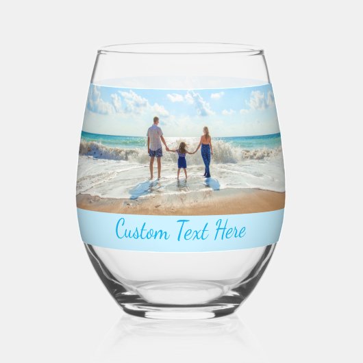 Uw foto en aangepaste tekst gepersonaliseerd wijnglas zonder voet (Achterkant)