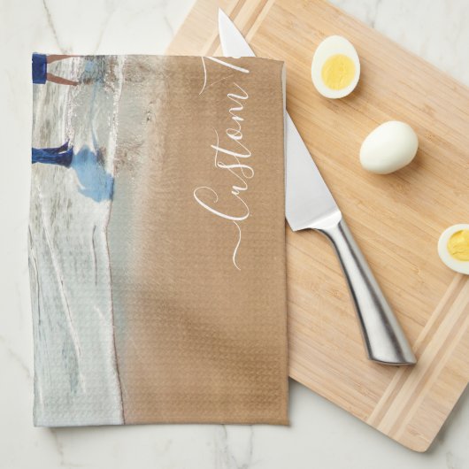 Uw foto en aangepaste tekst keukenhanddoek (Quarter Fold)