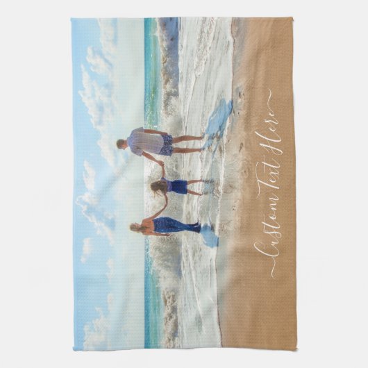 Uw foto en aangepaste tekst keukenhanddoek (Verticaal)