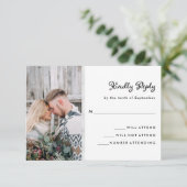 Uw foto en elegante marmeren look | Bruiloft RSVP Kaartje (Staand voorkant)