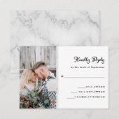 Uw foto en elegante marmeren look | Bruiloft RSVP Kaartje (Voorkant / Achterkant)