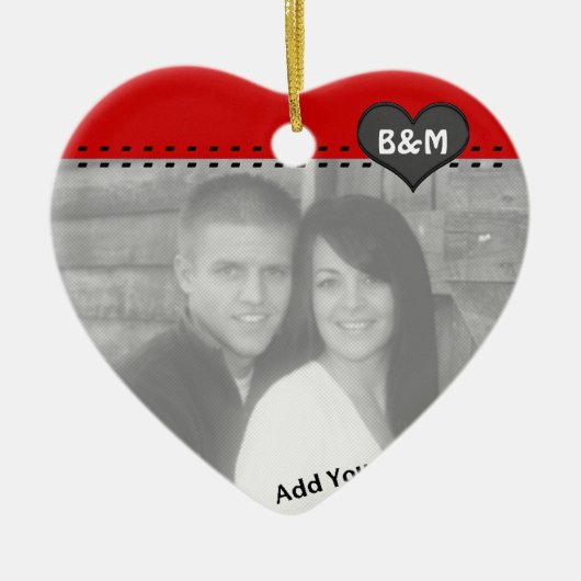 Uw foto en Initialen eerste kerstversiering Keramisch Ornament (Voorkant)