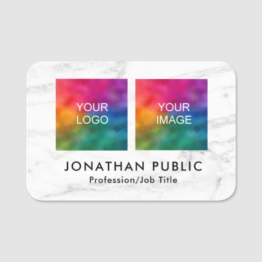 Uw foto en Logo hier Elegant Sjabloon marmer Naamplaatje (Voorkant)