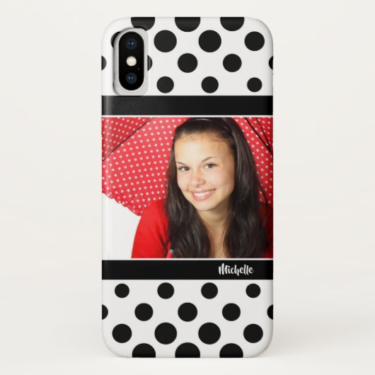 Uw foto en naam / Trendy Black Polka Dot Case-Mate iPhone Case (Achterkant)