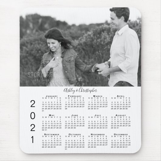 Uw foto en namen Persoonlijk Agenda 2021 Muismat (Voorkant)