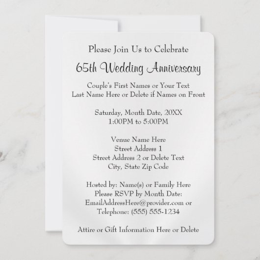 Uw FOTO en TEKST 65e Jubileum Uitnodigingen (Achterkant)
