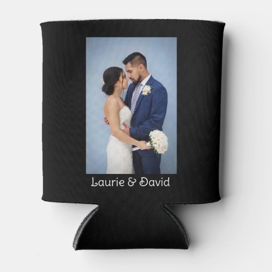 Uw foto en tekst op zwart gepersonaliseerd blikjeskoeler (Voorkant)