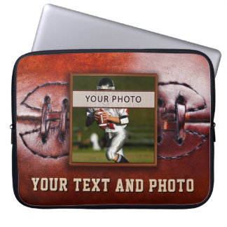 Uw FOTO en TEKST Vintage Voetbal Case, Laptop Sleeve