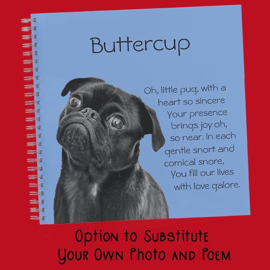 Uw foto en woorden Black Pug Puppy met gedicht Notitieboek