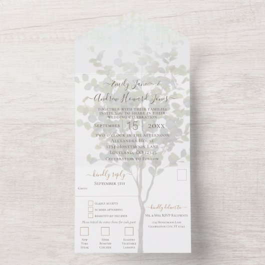 Uw foto Eucalyptus Tree Gold Geometric Lijst All In One Uitnodiging (Binnen)