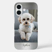 Uw foto, faux zilveren metaal & scriptnaam Case-Mate iPhone case (Achterkant)