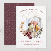 Uw foto Floral Geometric Thanksgiving Feestdagenkaart (Voorkant / Achterkant)