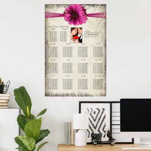 Uw foto Fuchsia Gerber Daisy Seating Chart Poster (Thuiskantoor)