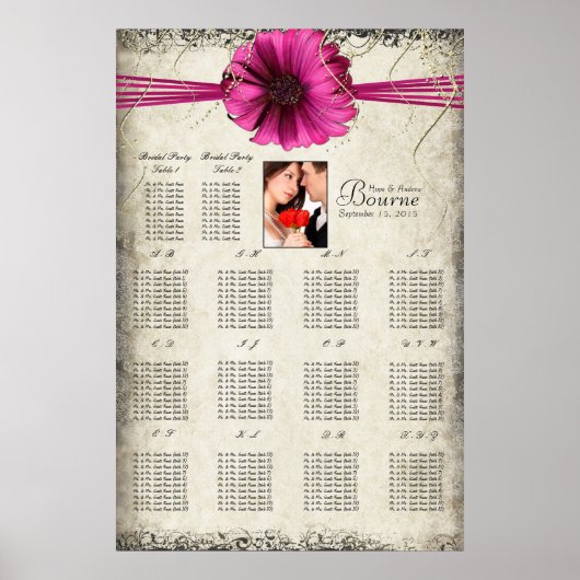 Uw foto Fuchsia Gerber Daisy Seating Chart Poster (Voorkant)