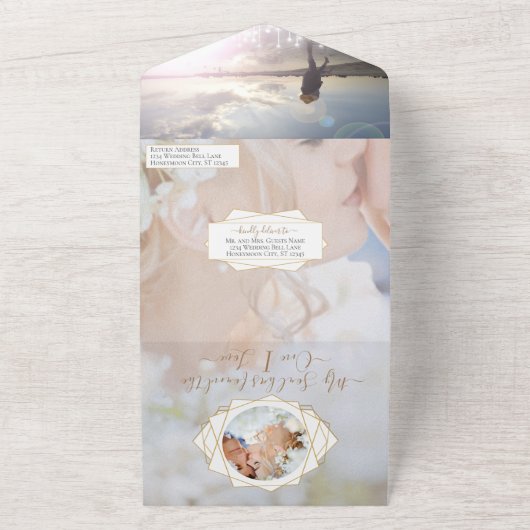 Uw foto Geometric Abstract Gold Lijst All In One Uitnodiging (Buitenkant)