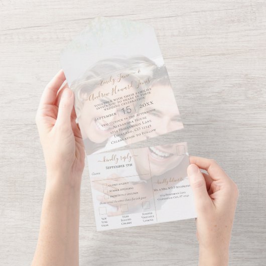 Uw foto Geometric Abstract Gold Lijst, alles in Aa All In One Uitnodiging (Afscheurbaar)