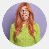 Uw foto gepersonaliseerde grappige aangepaste fees ronde sticker (Voorkant)