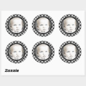 Uw foto: Gingham controleert Patroon zwart/wit Ronde Sticker (Vel)