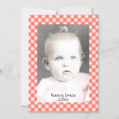 Uw foto: Gingham controleert patroonkoraal/wit Magnetische Uitnodiging (Voorkant)