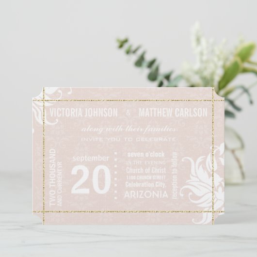 Uw foto Gold Blush Koraal Roze Bloemen Huwelijk Kaart (Staand voorkant)