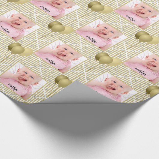 Uw foto goud/wit eenvoudige strepen patroon cadeaupapier (Hoek)