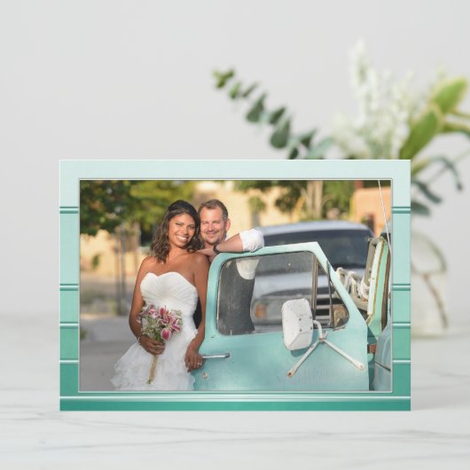 Uw foto Groene Gestreepte Bruiloft Dank u Kaart (Staand voorkant)