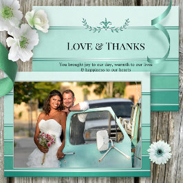 Uw foto Groene Gestreepte Bruiloft Dank u Kaart