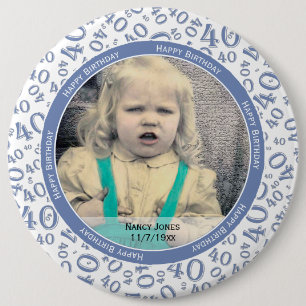 Uw Foto: het 40ste Blauw en het Wit van het Ronde Button 6,0 Cm