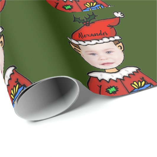 Uw foto hier kerstmis Elf gepersonaliseerd Cadeaupapier (Rol Hoek)