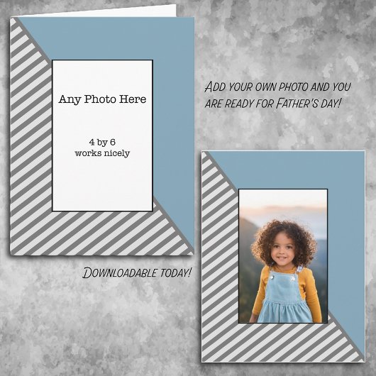 Uw foto in een blauwe en grijze Vaderdag Kaart