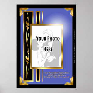 Uw foto in een Lijst met blauw art deco Poster