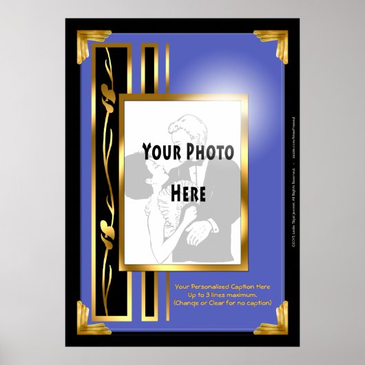 Uw foto in een Lijst met blauw art deco Poster (Voorkant)