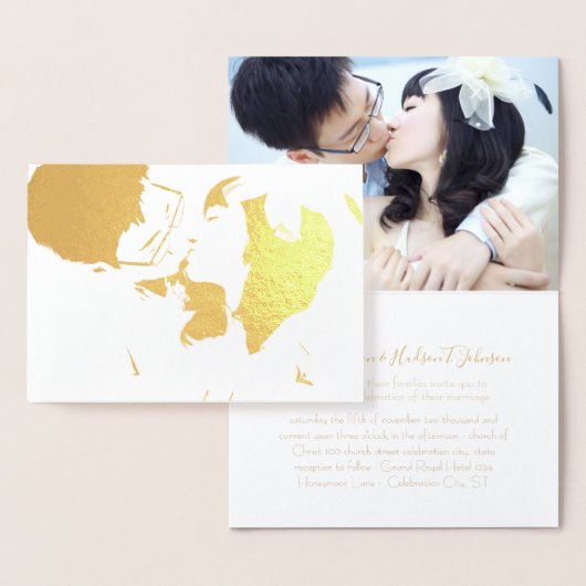 Uw foto in Real Gold Foil Wedding Invitations Folie Kaarten (Display)