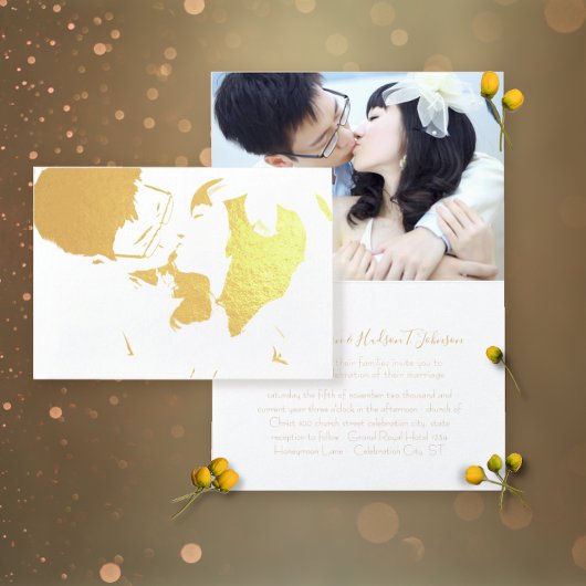 Uw foto in Real Gold Foil Wedding Invitations Folie Kaarten
