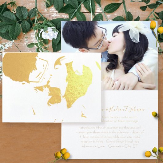 Uw foto in Real Gold Foil Wedding Invitations Folie Kaarten