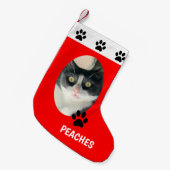 Uw foto Kat Kerst Kous met Pawprints Kleine Kerstsok (Voorkant (Hangend))