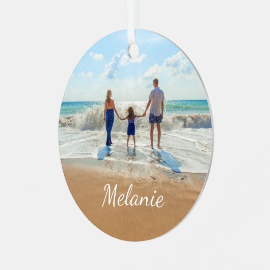 Uw Foto Kerst Ornament met Aangepaste Naam (Voorkant links)