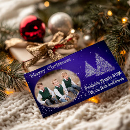 Uw foto-kerstboom blauw feestdagenkaart