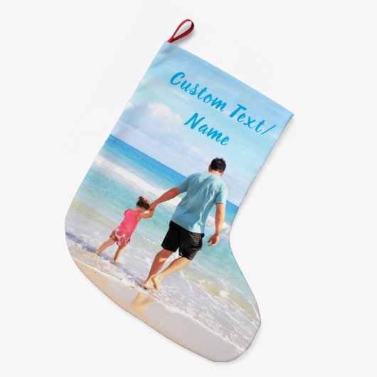 Uw foto Kerstmis kous aangepaste tekstnaam Grote Kerstsok (Voorkant (Hangend))