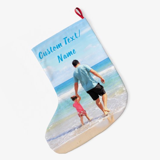 Uw foto Kerstmis kous aangepaste tekstnaam Grote Kerstsok (Achterkant (Hangend))