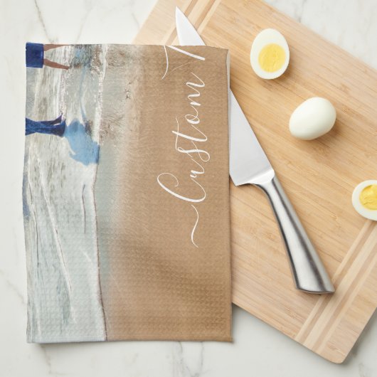 Uw foto keukenhanddoek met aangepaste tekst (Quarter Fold)