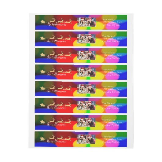 Uw foto kleurrijke Santas Sleigh Return-adres (Vel)