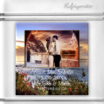 Uw foto Kustzonsondergang sparen de Magnet van de<br><div class="desc">Een romanticus Save the Date magnet met uw eigen favoriete foto die bij zonsondergang is gemaakt door een kustontwerp.</div>